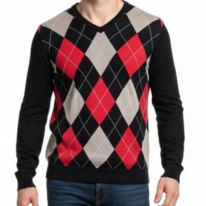 KingSize Big &‎ Tall Men's Argyle V-Neck Sweater Black Red Gray Pullover 2XL